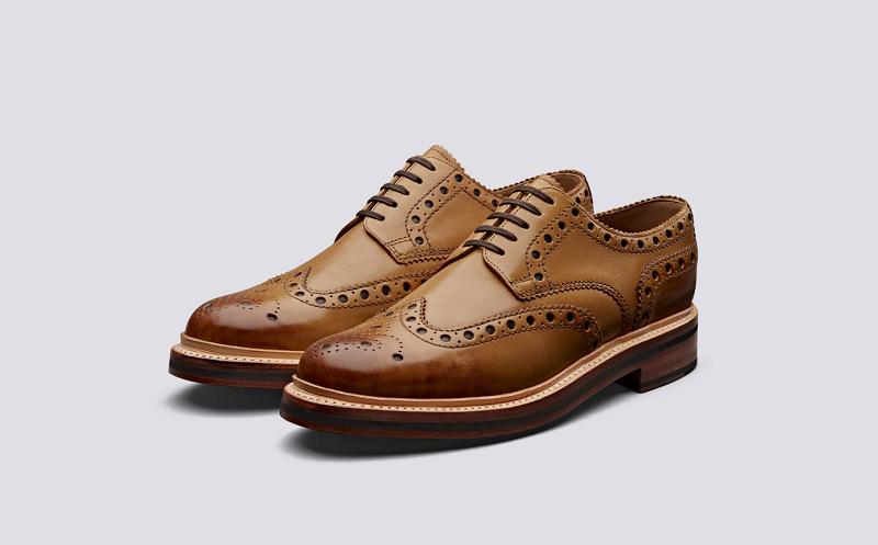 Grenson Archie Mens Gibson Brogue - Brown Calf Leather with a Leather Sole JR6802